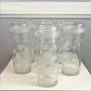 7 LA’s the Place VTG glass tumblers palm trees ocean design Green Eyes recipe